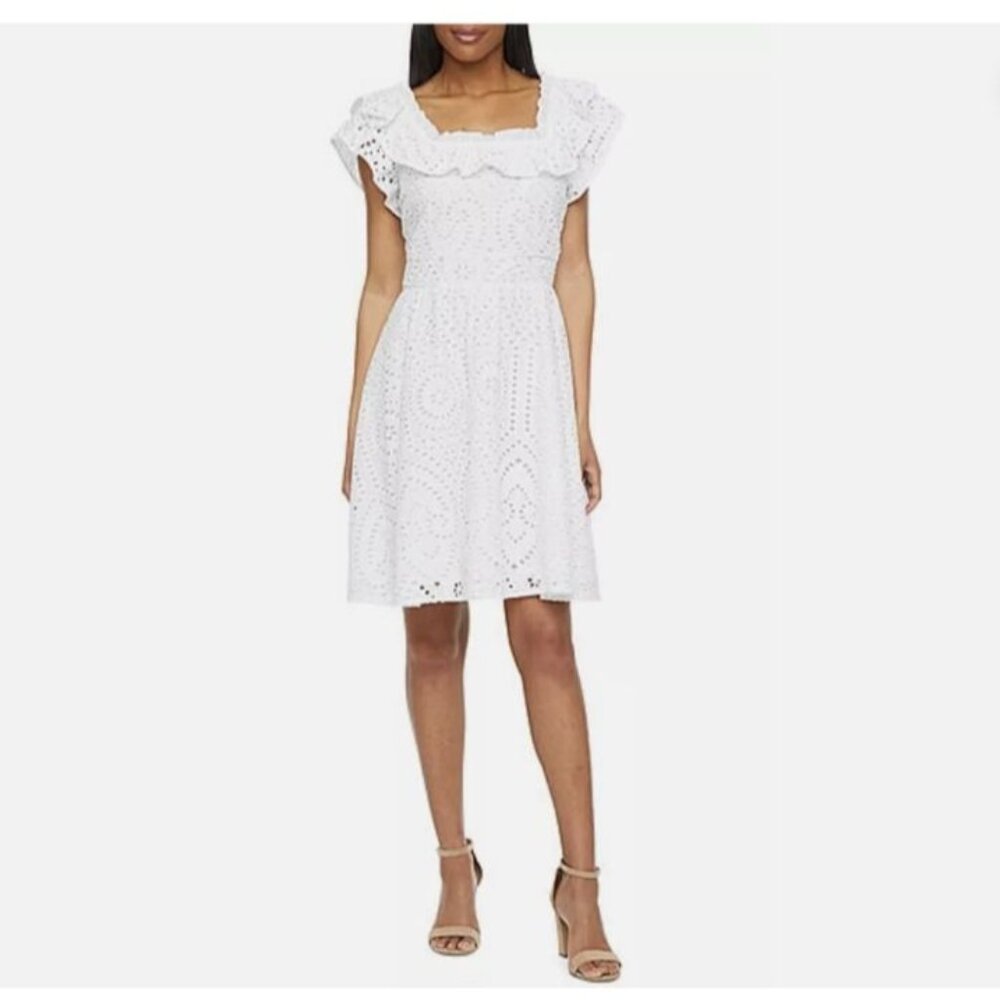 Ryegrass White Embroidered Eyelet Fit + Flare Cotton Dress. Size XXL